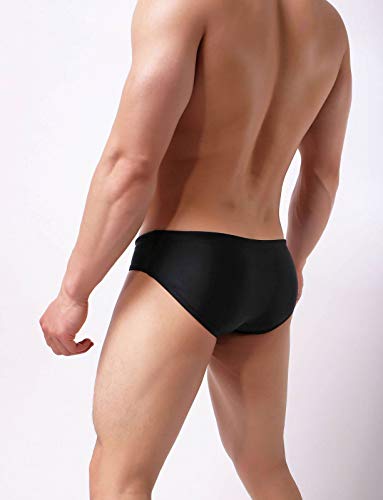Classic Solid Color Nylon Low Waist Elastic Waistband Swim Trunk Briefs (Large / 30'', Black)3