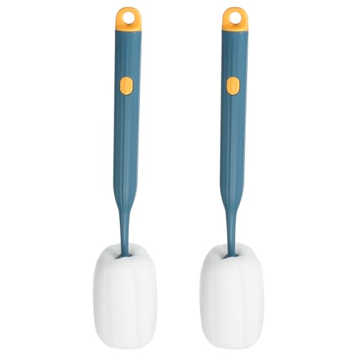 Image of PATIKIL 10.7 Inch Bottle Soft Brush, 2 Pcs Soft Sponge Bottle Cleaner with White Plastic Long Handle Cup Brush Scrubber for Vase Bottle Pot Wine Glass Cup Mugs, Dark Blue