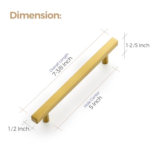 Image of Ravinte 30 Pack 5 Inch Cabinet Pulls Gold Sqaure Kitchen Cabinet Handles Gold Cabinet Hardware Stainless Steel Drawer Pulls 7-3 /8 Inch Overall Length with Mounting Template