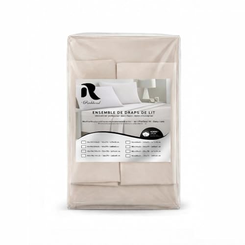Parure de lit 140 Adulte – Drap Housse 140x190/200 + Drap Plat 220x270 + 2 Taies 65x65 – Parure Lit Microfibre Douce Doublement Brossée – Facile à Entretenir Et Respirant - Oeko-TEX - Beige Clair