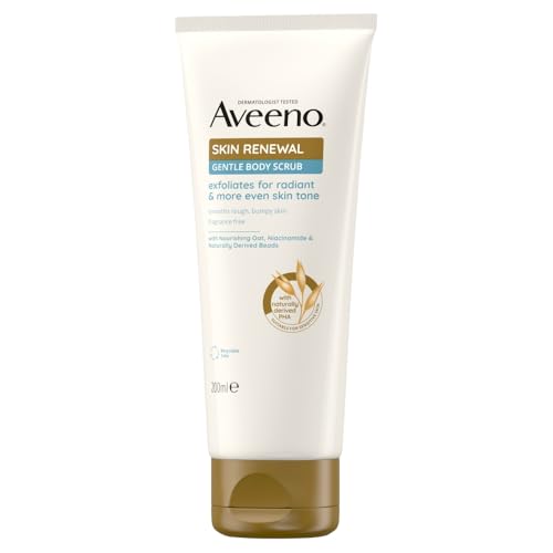 Aveeno Skin Renewal Gentle Body Scrub (1x 200ml), Gentle Exfoliator with Nourishing Prebiotic Oat, 2% Naturally-Derived PHA & Smoothing Niacinamide, Body Scrub for sensitive Skin