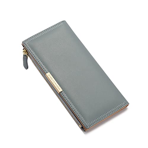 Geestock Portefeuille long en cuir synthétique pour femme, avec plusieurs emplacements pour cartes, fermeture éclair et porte-cartes pour femme, bleu Cover
