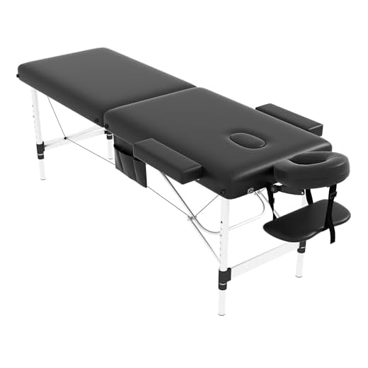 civama Massage Table Massage Bed Portable, 26 LBs Light Weight 2 Section Foldable Tattoo Bed Facial Care Spa Lash Bed Height Adjustable Sturdy Aluminum Frame with Accessories Carrying Bag, Black