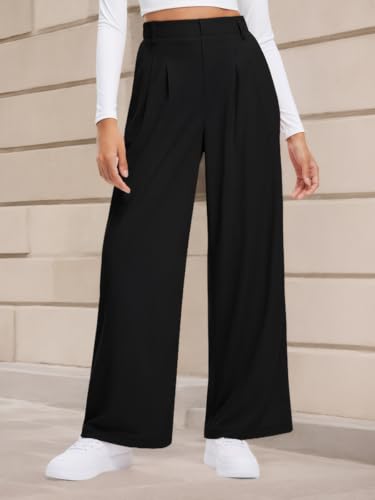 Women's Casual Wide Leg Pants 27"/29" High Waisted Sweat Pants Slacks Work Dress Palazzo Pant for Business with Pockets2