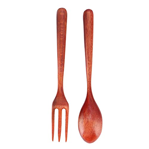 Cuillères en Bois, 2 Pièces de Fourchette et Cuillère en Bois Résistantes à la Chaleur Ustensile de Cuisine Durable pour la Maison, le Restaurant, le Bureau(phoebe laqué) Cover