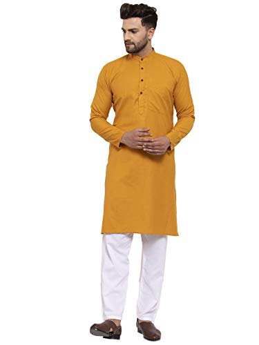 Image of Jompers Men's Cotton Kurta Payjama Set. (Yellow,L)