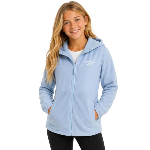 Image of Reebok Girls Fleece Jacket - Weather Resistant Lightweight Polar Fleece Line Zip Up Fleece Jacket for Girls Outerwear Coats