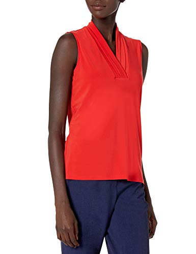 Anne Klein Women's Triple Pleat TOP, Poppy, L