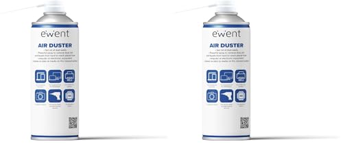 Ewent Bomboletta Spray aria compressa per la pulizia di Tastiere, Computer ed accessori, Spray ad aria compressa, 400 ml, con cannuccia lunga per la pulizia di fessure più difficili (Confezione da 2)