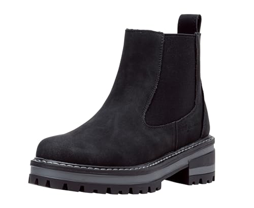 Vepose Women's Black Chelsea Ankle Boots, Lug Sole Fashion Elastic Short Pull on 9608 Booties, Size 9M US, (CJY9608 Black 09)