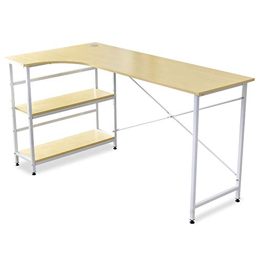 DORIS ドリス パソコンデスク L字デスク 勉強机 机 テレワーク コーナーデスク オフィスデスク PCデスク デスク L字型 ワークデスク シンプルデスク ゲーミング 在宅勤務 収納 ラック付き 机 140cm幅 L字 木目調 北欧風 ホールカバー ホワイトメープル フィコ【14567】