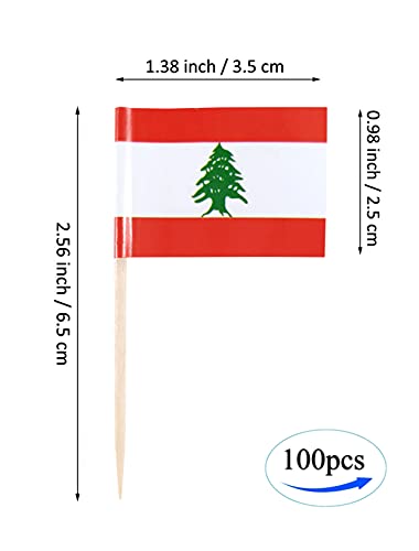 QQSD 100 Pcs Lebanon Flag Toothpicks Lebanese Flags Cupcake Toppers Decorations, Mini Small Flag Cupcake Pick Sticks Cocktail Toothpick Flag Cake Topper Picks