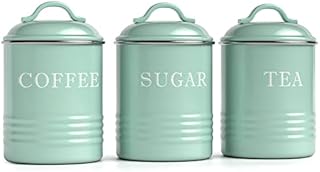 Barnyard Designs Canister Sets for Kitchen Counter, Vintage Kitchen Canisters, Country Rustic Farmhouse Decor for the Kitchen, Coffee Tea Sugar Farmhouse Kitchen Decor, Metal, Set of 3, Mint