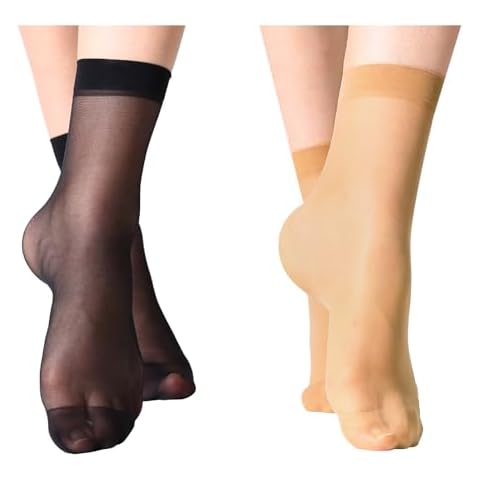Yilanmy 12 Pairs Sheer Ankle High Socks Nylon Reinfored Toe Pantyhose Socks for Women（6 Black, 6 Natural） Cover