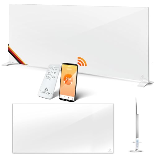 KESSER Calentador infrarrojo de 700 W de aluminio, ahorro de energía, 2 en 1 de pie y pared, eléctrico con detección de ventana abierta + mando a distancia y control por aplicación, color blanco