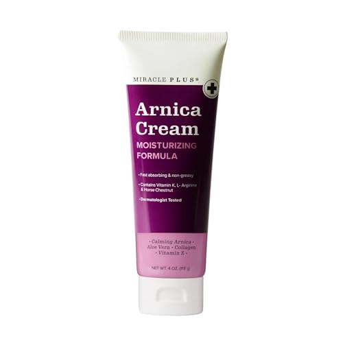 Miracle Plus Arnica Cream Bruise Relief Lotion For Bruising And Swelling On Skin | Arnica Montana Extra Strength Vitamin K Cream | Moisturizing Formula Skin Care Gel With Horse Chestnut, 4 Fl Oz