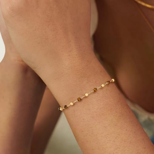 MEVECCO Gold Bracelet for Women Stone Mixed Bracelets 18K Gold Plated Handmade Custom Beaded Charm Chain Bracelet Stack Jewelry Gifts3