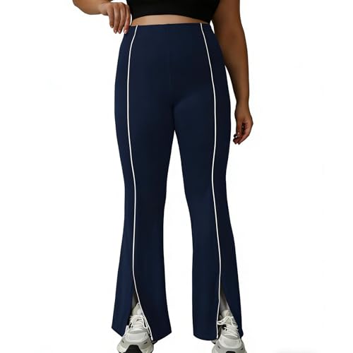 Pantalones Acampanados con Abertura, De Cintura Alta Con Diseño Que Moldea El Abdomen y Rayas En Bloques De Color Pantalones De yoga Para Mujer, Para Fitness y Uso Diario En Casa(A,X-Large)