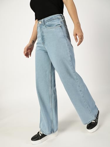 Image of THIRD QUADRANT Women Wide Leg Jeans with high Waist || Black Jeans for Women || Flared Jeans for Women