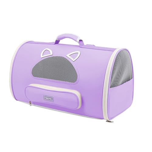 防災 猫 キャリー 猫用 ペットキャリーバッグ ソフトタイプ移動ケージ 通気性 脱走防止 折りたたみ可能 車載用 新幹線/病院通い用 クッション付き 猫用 犬用 軽量 旅行用/移動用 新幹線(Purple)