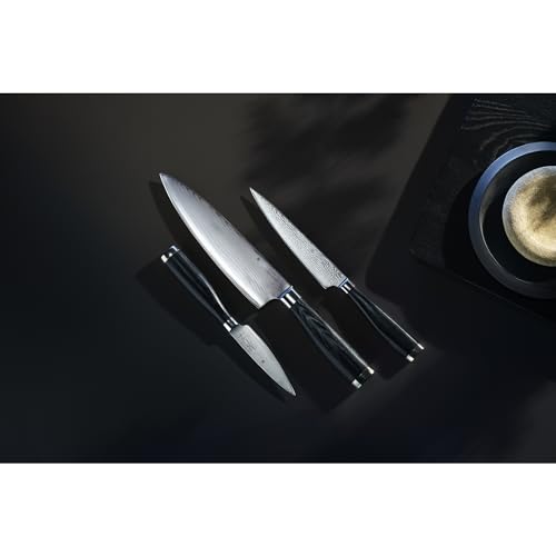 Foto von WMF Yari Messerset 3-teilig, 3 Messer geschmiedet, japanischer Spezialklingenstahl, 67 Lagen Griff aus Pakkaholz, Damaszener Klinge, Küchenmesser Set