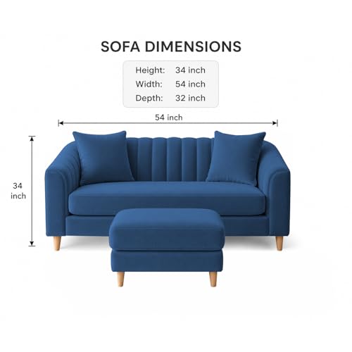 Image of Doraldo 2 Seater Sofa Set with Ottoman for Living Room (Blue) Premium Fabric Sofa