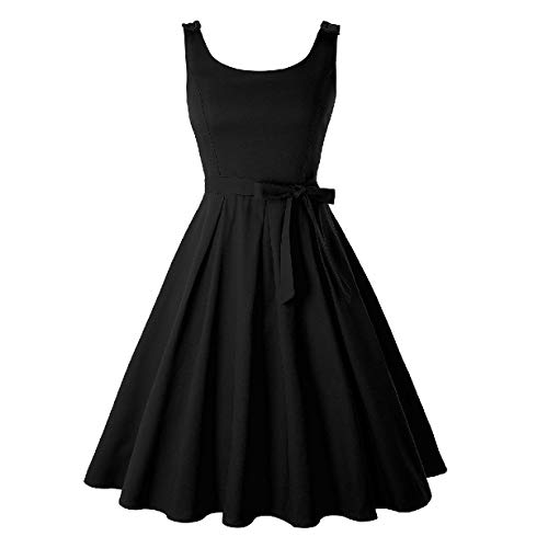 Abetteric Vestido feminino de festa, rodado, elegante, curto, para coquetel, festa, Preto, Small