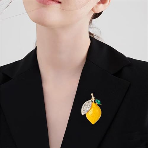 Image of Dreuyet Rhinestone Lemon Brooches for Women Men Crystal Elegant Yellow Fruit Lemon Brooch Pin Dainty Cute Christmas Wedding Birthday Summer Holiday Accessories