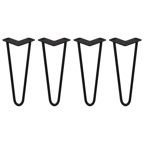 Monster Shop SkiSki Hairpin Table Legs 12” 30cm Pack of 4 Black Heavy Duty 12mm Thick Steel 2 Prong 300kg Load Capacity DIY Furniture Glide Discs Floor Protectors & Screws Included