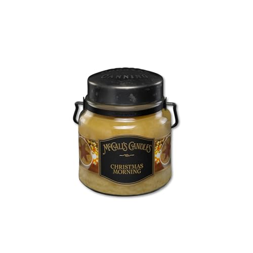 Image of McCall's Candles | Christmas Morning | 16 oz Two-Wick Scented Candle | USA-Poured | Vintage Rustic Jar with Carrying Handle | Cinnamon, Clove & Apple Holiday Fragrance