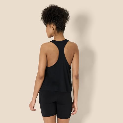 Amazon Essentials Suave y Ligera Camiseta Deportiva de Algodón sin Mangas, con Tirantes y Sisas Grandes, Corte Holgado y Espalda Cruzada para Entrenamiento y Yoga Mujer, Negro, S