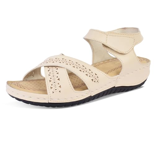 Image of XE Looks Doctor Sole Laser Cut Cross Strap and Trendy Sandals For Women