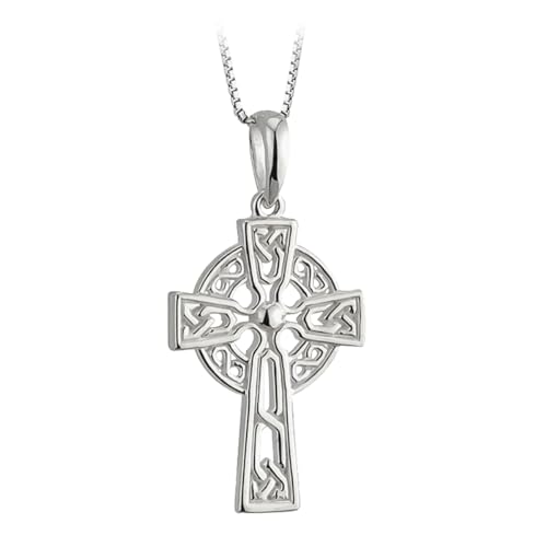 Biddy Murphy Irish Celtic Cross Pendant Necklace for Women, 925 Sterling Silver, Ornate Traditional Jewelry, Small 7/8