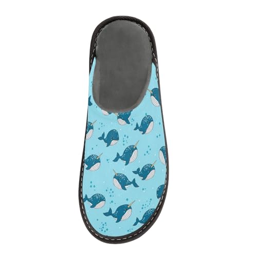 Cartoon Whales Blue Comfy Washable Outdoor House Shoes, Memory Foam Slip On House Shoes for Women Size 4-53