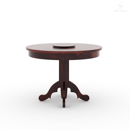 Image of Solid Sheesham Wood Round Dining Table Set 4 Seater | Four Seater Dining Table 4 Seater with 4 Modern Chairs for Living Room | 4 Seater Dining Set for Hotel Restaurant (Walnut, 4 Seater)