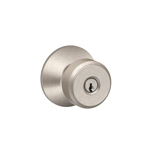 Image of SCHLAGE F51A BWE 619 Bowery Knob Keyed Entry Lock, Satin Nickel