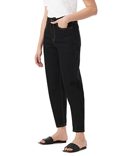Image of INKD Women's Stretchable Barrell Fit Jeans (Super Black, 36), High Rise