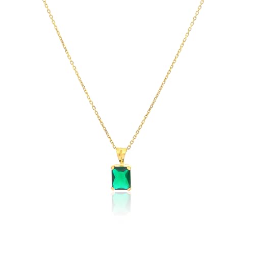 Rectangle Emerald Bırthstone Necklace - 925 Sterlıng Sılver wıth Green Gemstone