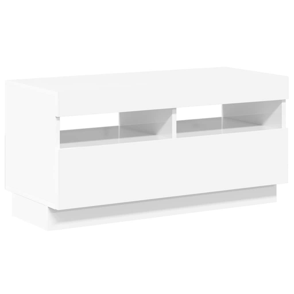 vidaXL Mueble para TV con Luces LED Soporte Mobiliario Aparador Estante Salón Sala de Estar Dormitorio Decoración Blanco Brillante 80x35x40 cm