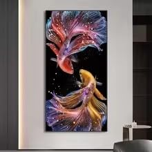 MAIMANG 1 Stück abstraktes Koi-Leinwandgemälde, Wandkunst, Fischposter und Drucke, Karpfenbilder für die Wohnzimmerdekoration (70 x 140 cm/rahmenlos)