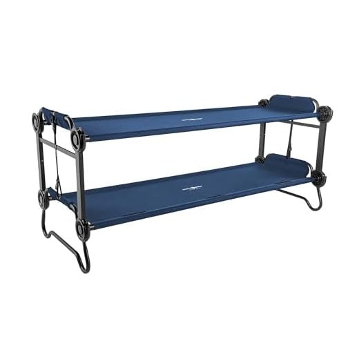Disc-O-Bed Large Cam-O-Bunk 79 x 28 Inch Portable Folding Bunked Double Camping Cot Bed with 2 Organizers and 2 Carry Bags, Navy Blue