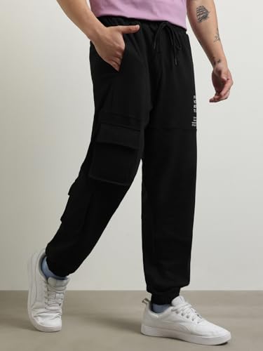 Image of Nobero Joggers for Men | Oversized Fit | Elasticated Waist with Drawcord | Soft & Breathable Fabric | Loose Track Pants | Casual & Streetwear