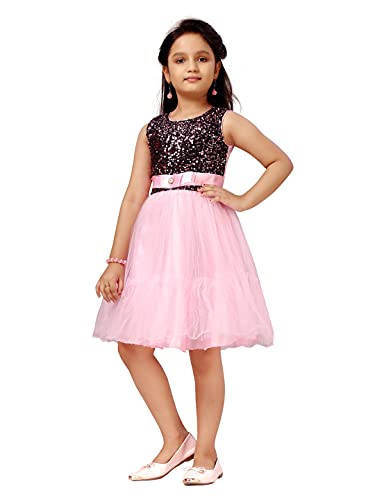 Image of MUHURATAM Girl's Net Fit and Flare Knee-Length Dress