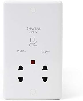 Lieber Silk White Single Gang Shaver Socket Dual Voltage 230/115v - Curved Edge Shaver Plug Socket for Bathroom
