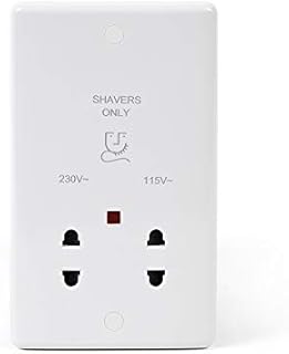 Lieber Silk White Single Gang Shaver Socket Dual Voltage 230/115v - Curved Edge Shaver Plug Socket for Bathroom