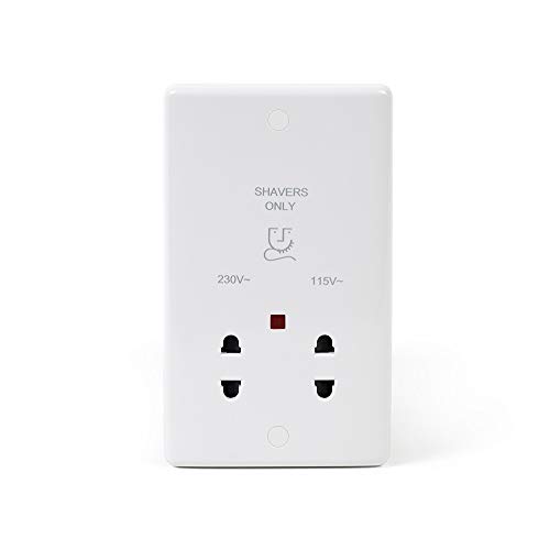 Lieber Silk White Single Gang Shaver Socket Dual Voltage 230/115v - Curved Edge Shaver Plug Socket for Bathroom