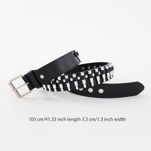 Bullet Rivet Belt Black Leather Bullet Belt Punk Rock Metal Gothic Waist Belt Studded Belt for Men Womens Spike Belt Halloween Cosplay4