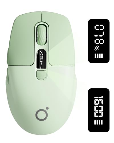 Wireless Bluetooth Mouse with Visible Battery & DPI Screen Multi-Device BT & 2.4G Computer Mouse 500 mAh Rechargeable 1600DPI Silent Portable Optical Mice for Laptop PC Mac iPad - Green
