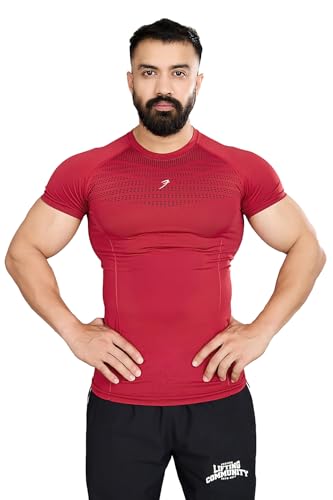 Image of FUAARK Nylon Seamless Compression Half Sleeves Dry Fit T-Shirts for High Performance in Gym