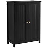 Yaheetech Bathroom Floor Cabinet, Modern Storage Freestanding Organizer Cabinet with Adjustable Shelves & Double Doors, 3-Tier Home Living Room Furniture, Black